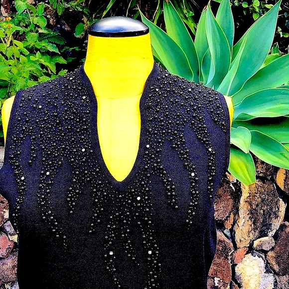 GARDY Vintage asymmetrically beaded and sequined ribbed sweater top